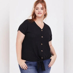 Torrid | Black Waffle Button-Front Tie-Front Top Blouse Plus Size 2X